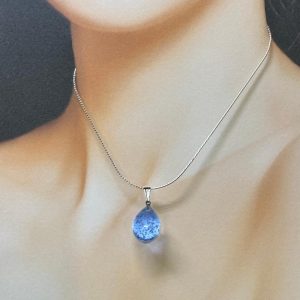 泡入りビーズのしずく型ペンダント大（ピンク・ブルー・クリア）